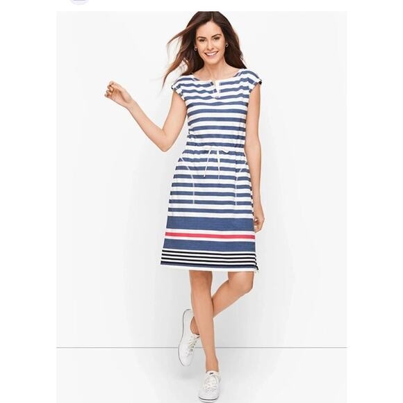 Talbots Striped Cotton Blend Pockets Adjustable Waist Women's Size P - Picture 1 of 8